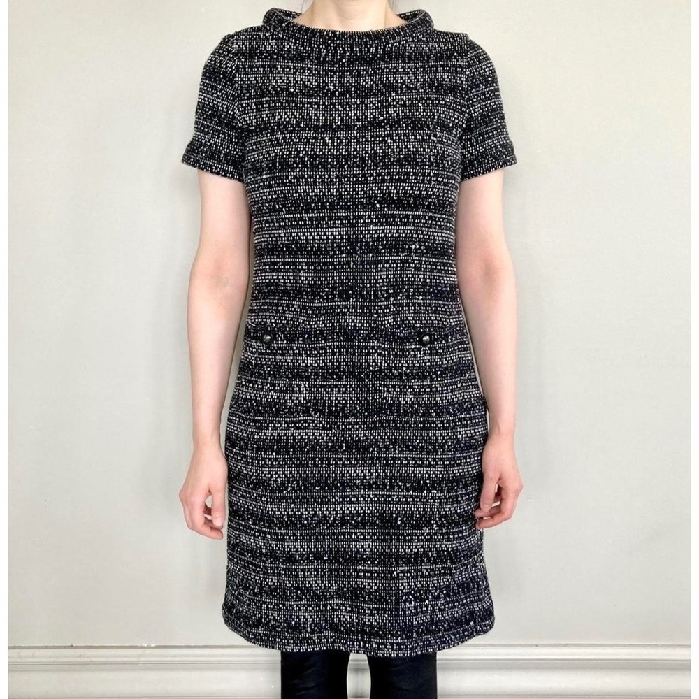 Tory Burch Black White Tweed Shift Dress Mod Preppy Quiet Luxury Small